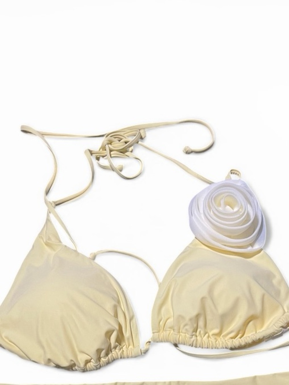 Gianni Bini Butter Yellow Bikini Set Rosette Top XL High Cut Bottoms L - Picture 4 of 7
